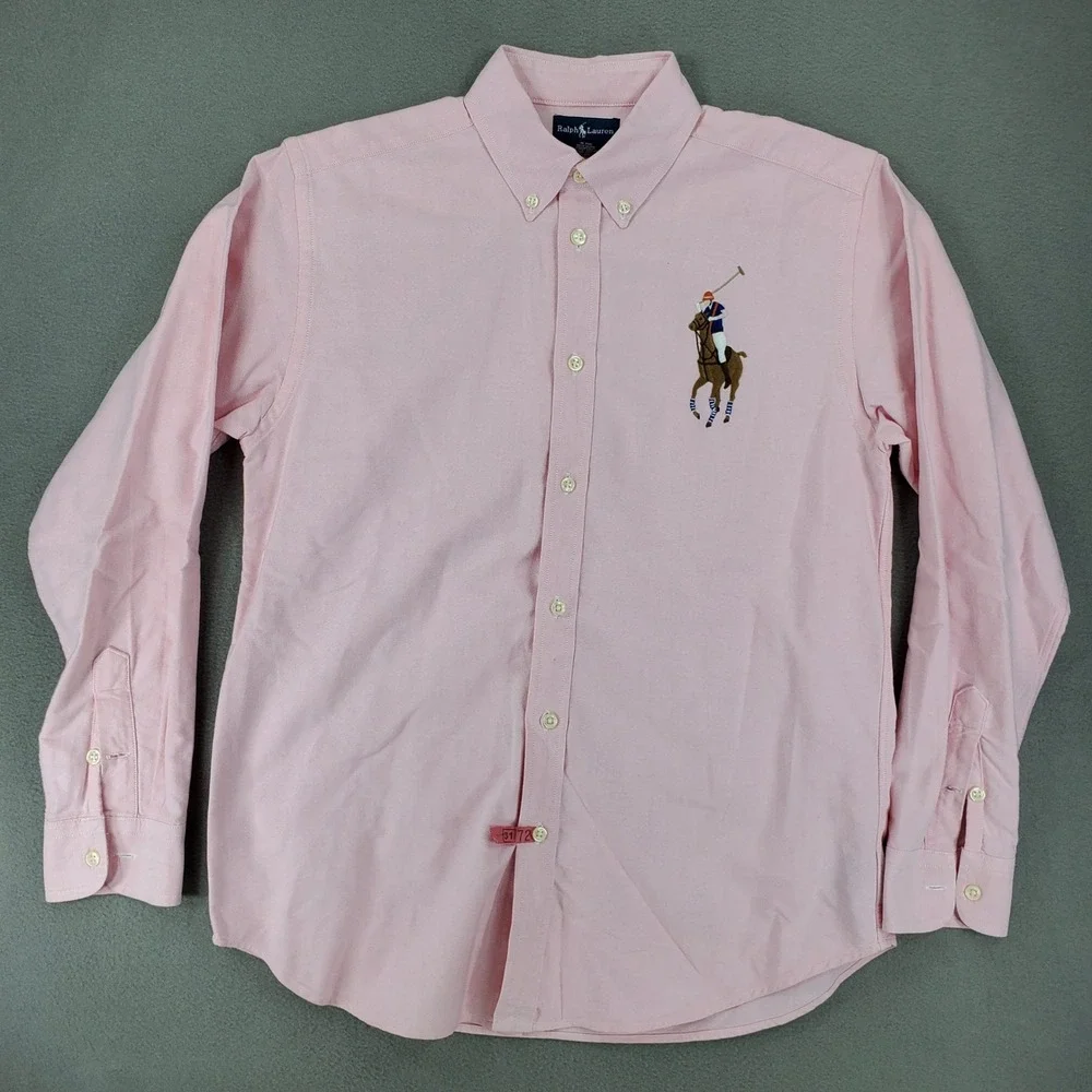 Ralph Lauren Button Up Shirt Kids L Pink Big Pony Oxford Long Sleeve L(16/18)